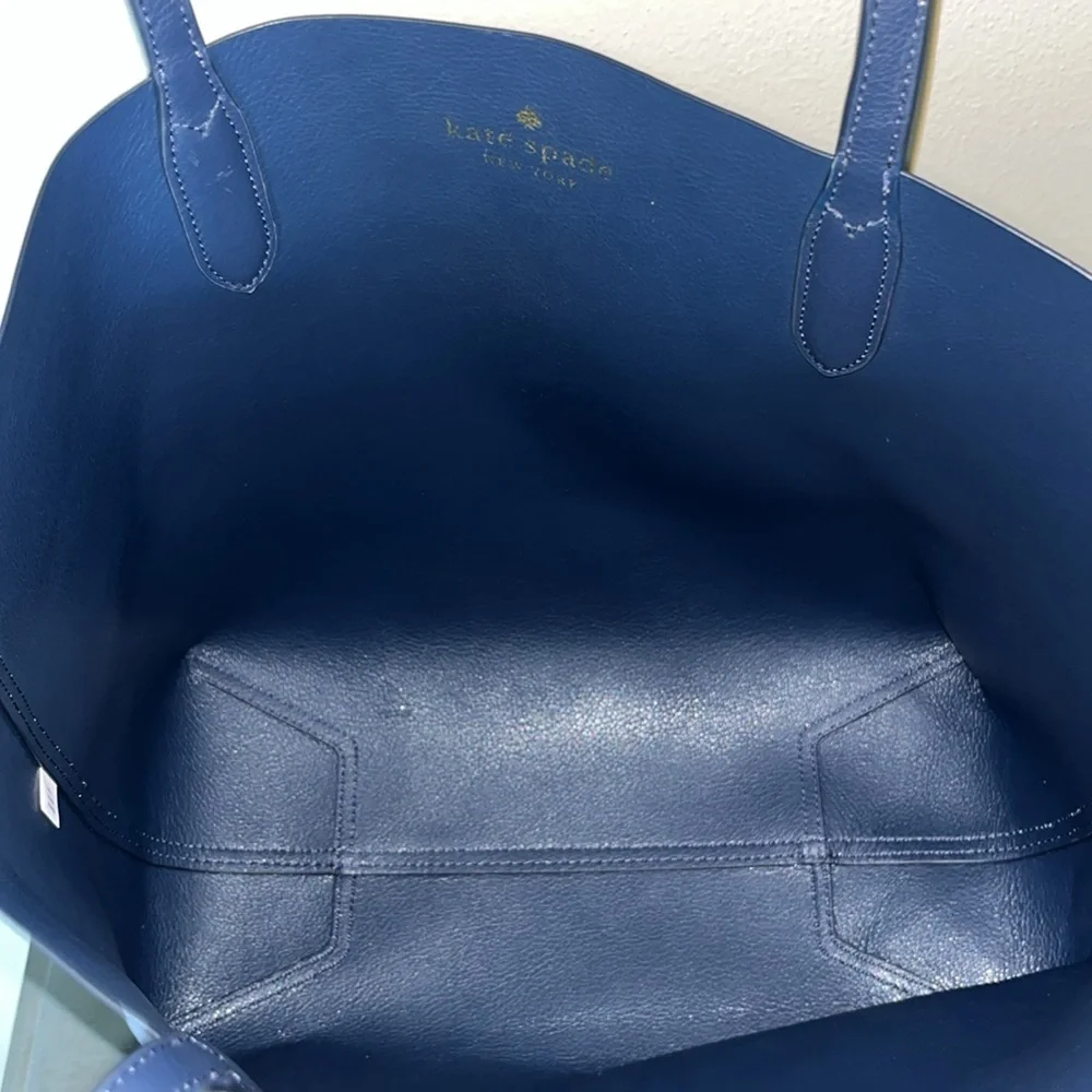 Kate Spade Ava Reversible Leather Tote Periwinkle & Navy EUC